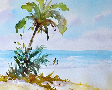 Watercolor Lesson Beach Scene and Palm Tree. Tips for finding inspiration, colors and adding ...