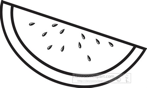 Fruits Clipart - black-outline-large-slice-of-wtermelon-clipart - Classroom Clipart