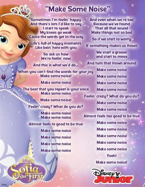 Lyrics to "Make Some Noise" featured in Sofia the First! | Sofia the first songs, Princess sofia ...