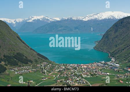 Aerial View of the Norwegian Town of Vik on the Banks of Sognefjord Stock Photo, Royalty Free ...