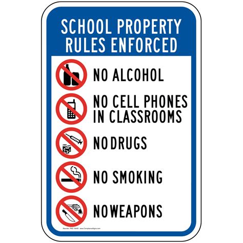 Vertical Sign - No Smoking - School Property Rules Enforced Sign