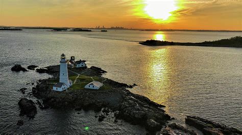 Boston Harbor Lighthouse at Dusk Photograph by Aerial Selections - Pixels