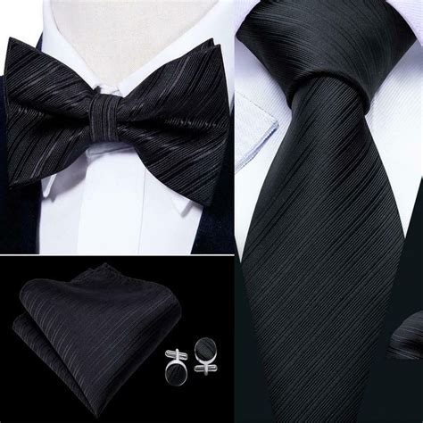 USA Black Silk Tie Bowtie Set Solid Mens Adjustable Tuxedo Pretied Wedding Party - Ideas of Bow ...