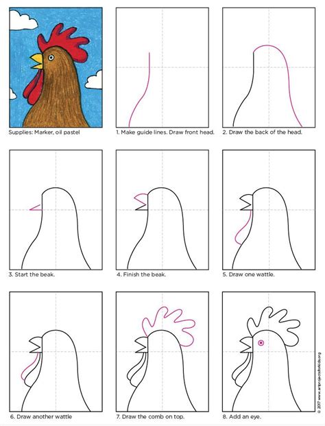 Easy How to Draw a Rooster Tutorial | Rooster art, Kids art projects, Art drawings for kids