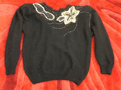 Black Christmas Sweater with Gold Poinsettia, Holiday Party Sweater ...