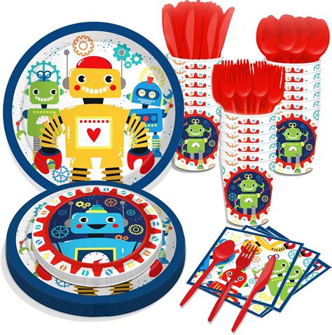 Amazon.com: 116 Pcs Robot Birthday Party Supplies Tableware Kit ...