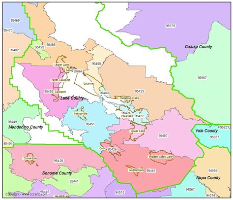 Lake County, CA Zip Codes - Clearlake, CA Zip Code Boundary Map