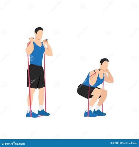 Man Doing Resistance Band Squats Exercise. Stock Vector - Illustration of band, infographic ...