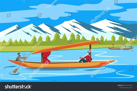 Kashmir Tourism Dal Lake Boat Landscape Stock Vector (Royalty Free ...