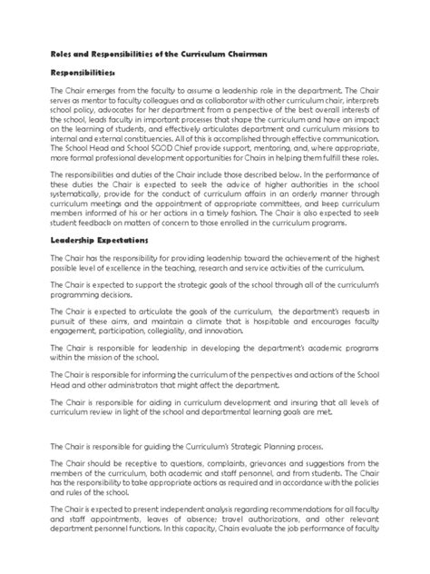 Roles and Responsibilities of The Curriculum Chairman | PDF ...