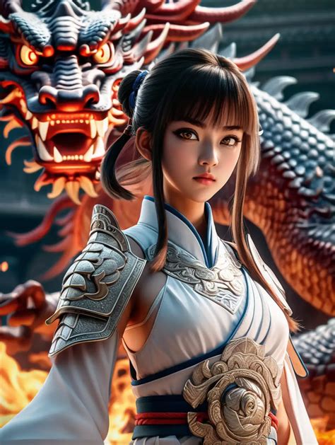 Anime Warrior Girl Confronts Chinese Dragon in Cinematic Lighting | MUSE AI