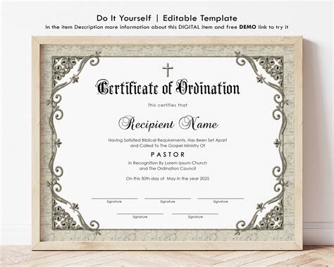 Ordination for Pastor Certificate Template Editable Printable - Etsy