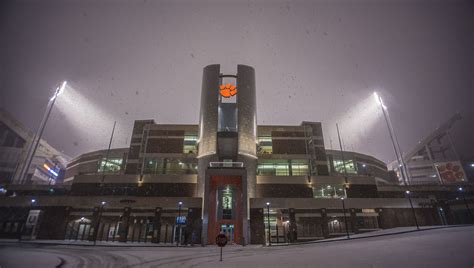 Memorial Stadium in snow at night | Clemson campus, Clemson university ...