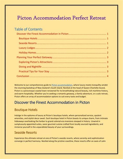 PPT - Picton Accommodation Perfect Retreat PowerPoint Presentation, free download - ID:13205216