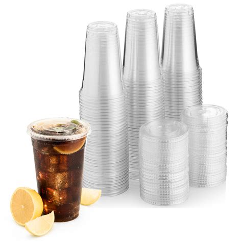 20 oz. Plastic Clear Cups With Flat Lids Pack of 100