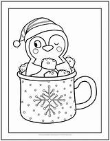 Penguin And Hot Cocoa Christmas Coloring Page  Print It Free sketch template