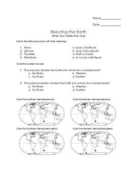 Hemispheres Worksheet--Bisecting the Earth by The Absorbent Teacher