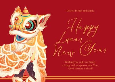 Red and Gold Chinese Dragon Lunar New Year Card - Templates by Canva