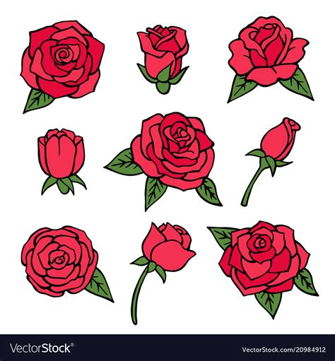 Pictures set of various roses love symbols Vector Image