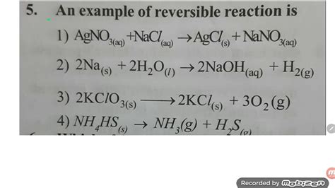 an example of reversible reaction is - YouTube