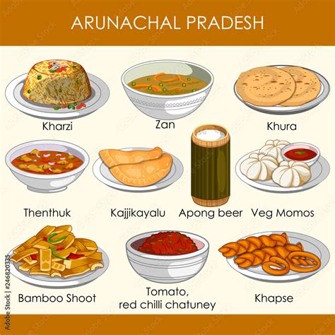 illustration of delicious traditional food of Arunachal Pradesh India ...