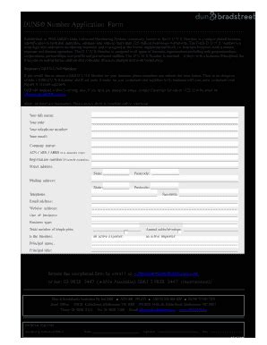 Duns Application Form - Fill Online, Printable, Fillable, Blank | pdfFiller