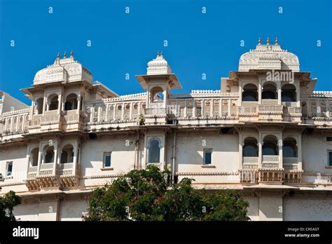 Partial view of the city palace of the Maharaja of Udaipur, palace, luxury hotel and museum ...