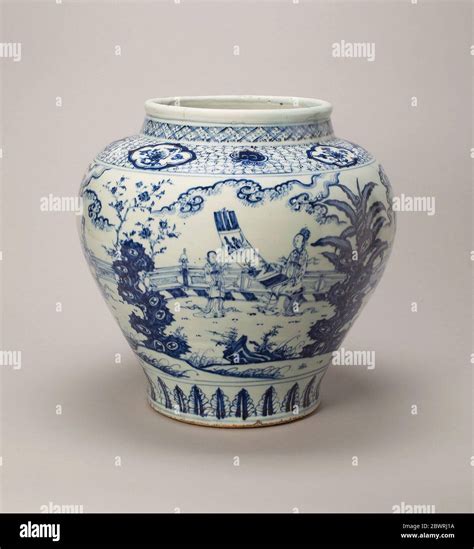 Jar with the Four Accomplishments: Painting, Calligraphy, Music, Strategy - Ming dynasty (1368 ...