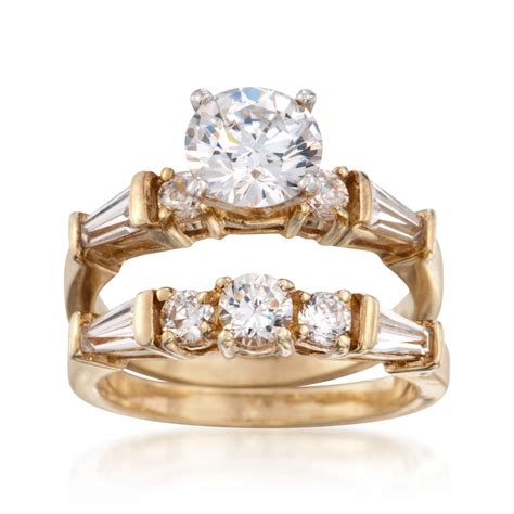 Ross-Simons - Ross-Simons 2.60 ct. t.w. CZ Bridal Set: Engagement and Wedding Rings in 18kt ...