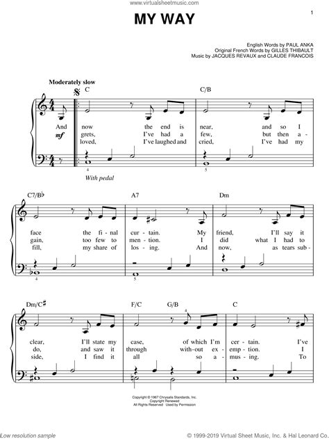 My Way, (easy) sheet music for piano solo (PDF-interactive) | Sheet ...