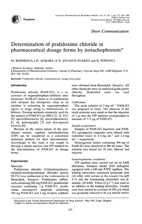 (PDF) Determination of pralidoxime chloride in pharmaceutical dosage forms by isotachophoresis