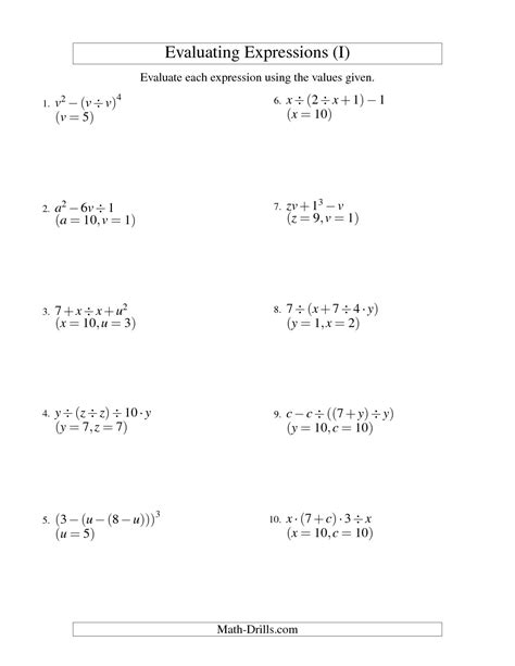 8 Evaluating Algebraic Expressions Worksheets / worksheeto.com