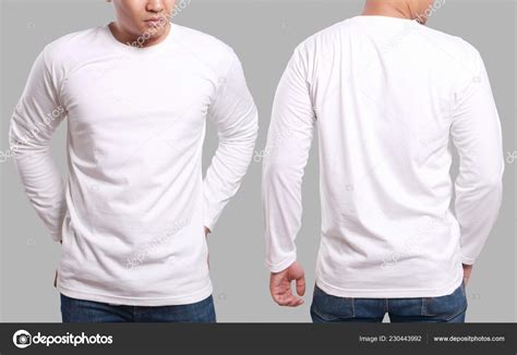 White Long Sleeved Shirt Mock Front Back View Isolated Male Stock Photo by ©airdone 230443992
