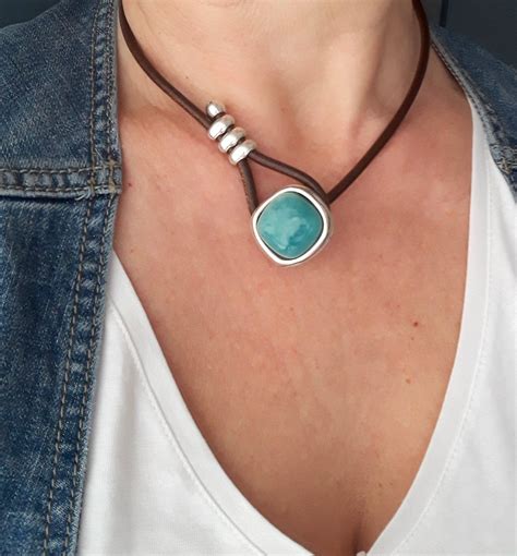 Turquoise Necklace Turquoise Choker Women's Jewelry Boho - Etsy | Boho leather necklace, Leather ...