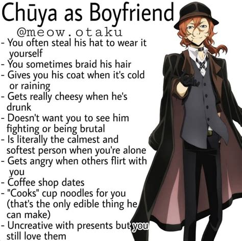 Chuuya as boyfriend | Bungou stray dogs chuya, Stray dogs anime, Stray dog