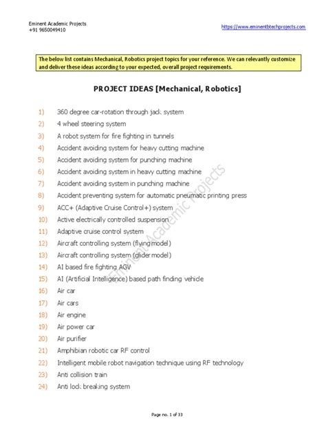 Project Ideas for Mechanical and Robotics Engineering Students Including Automatic Systems ...