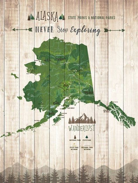 Alaska Art Alaska Map Gift State Parks Map Alaska Cruise - Etsy ...