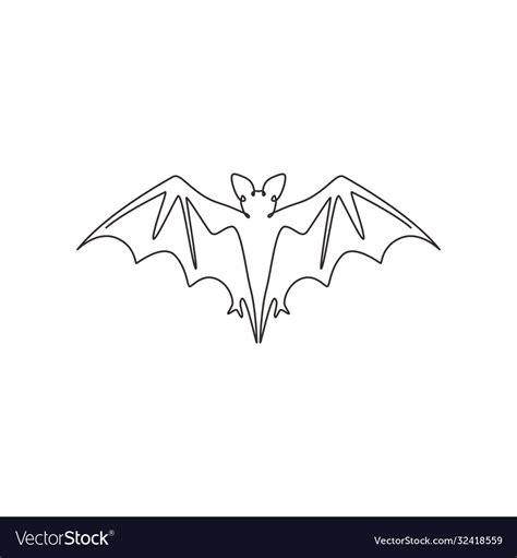 One continuous line drawing scary bat Royalty Free Vector