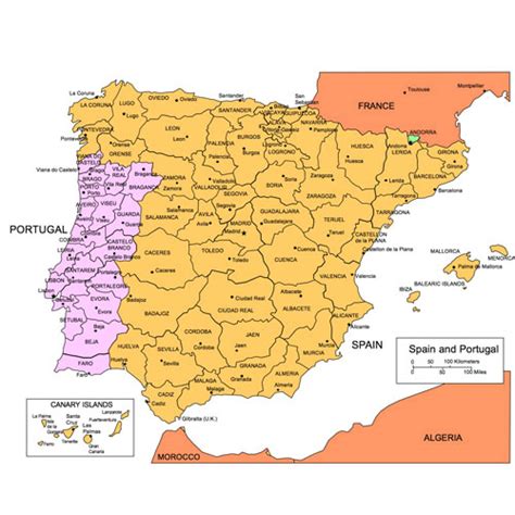 Spain and Portugal, PowerPoint Map, Administrative Districts, Capitals ...