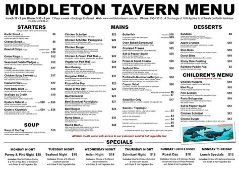 Middleton Tavern Menu