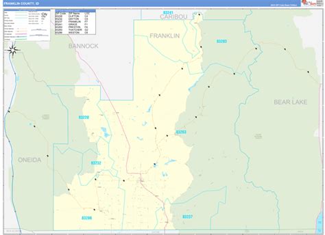 Franklin County, ID Zip Code Wall Map Basic Style by MarketMAPS - MapSales