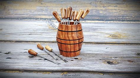 Olive Wood Barrel for Picks, Barrel With Skewers, Set Table Appetizers ...