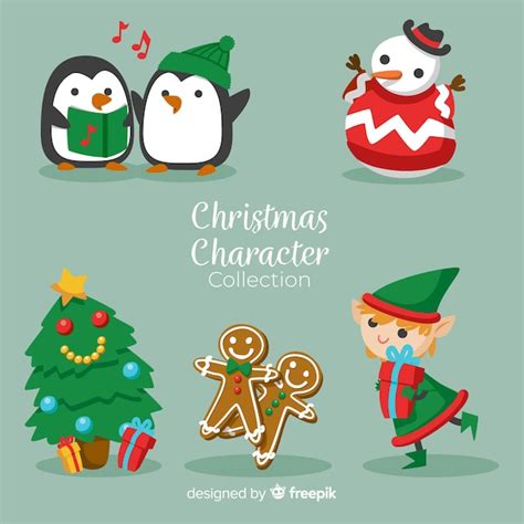 Cute christmas characters collection Vector | Free Download