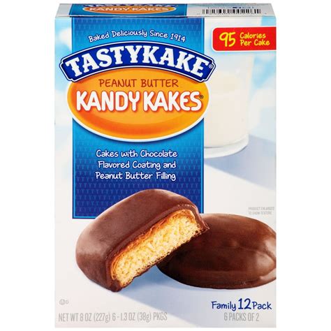 Tastykake Peanut Butter Kandy Kakes, 12 Count, 6 Packs of 2 Peanut Butter-filled Cakes Covered ...