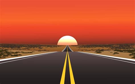 Sunset in desert with straight highway 9432543 Vector Art at Vecteezy