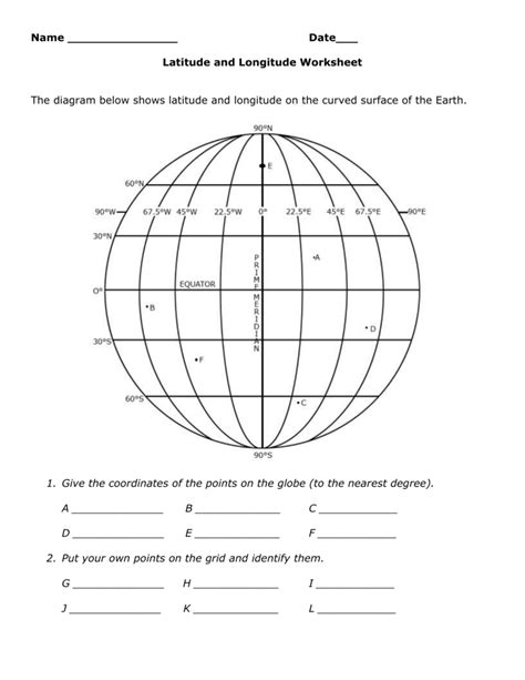 Latitude and Longitude Worksheet