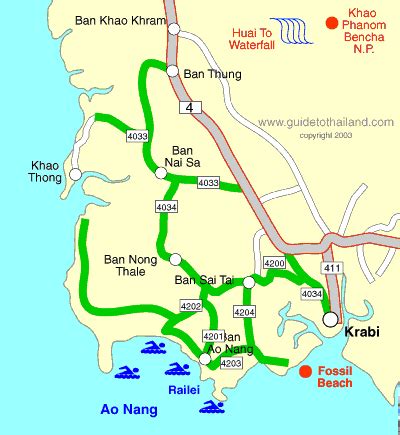 Map of Krabi town, Ao Nang and Railey beach. Travel Maps, Asia Travel ...