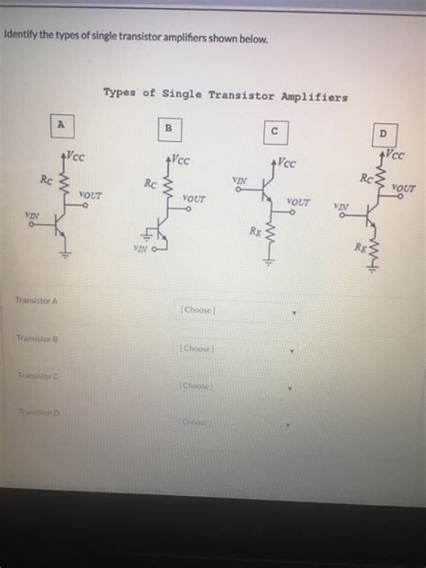 Solved Identify the types of single transistor amplifiers | Chegg.com