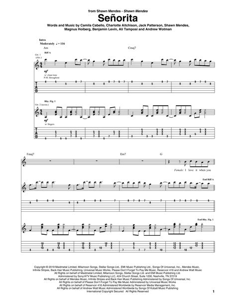 Señorita by Shawn Mendes & Camila Cabello Sheet Music for Guitar Tab at Sheet Music Direct