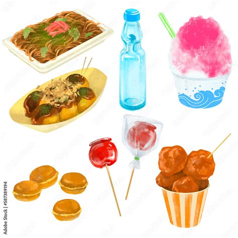 夏祭り 屋台の食べ物 イラストセット 2 Stock イラスト | Adobe Stock